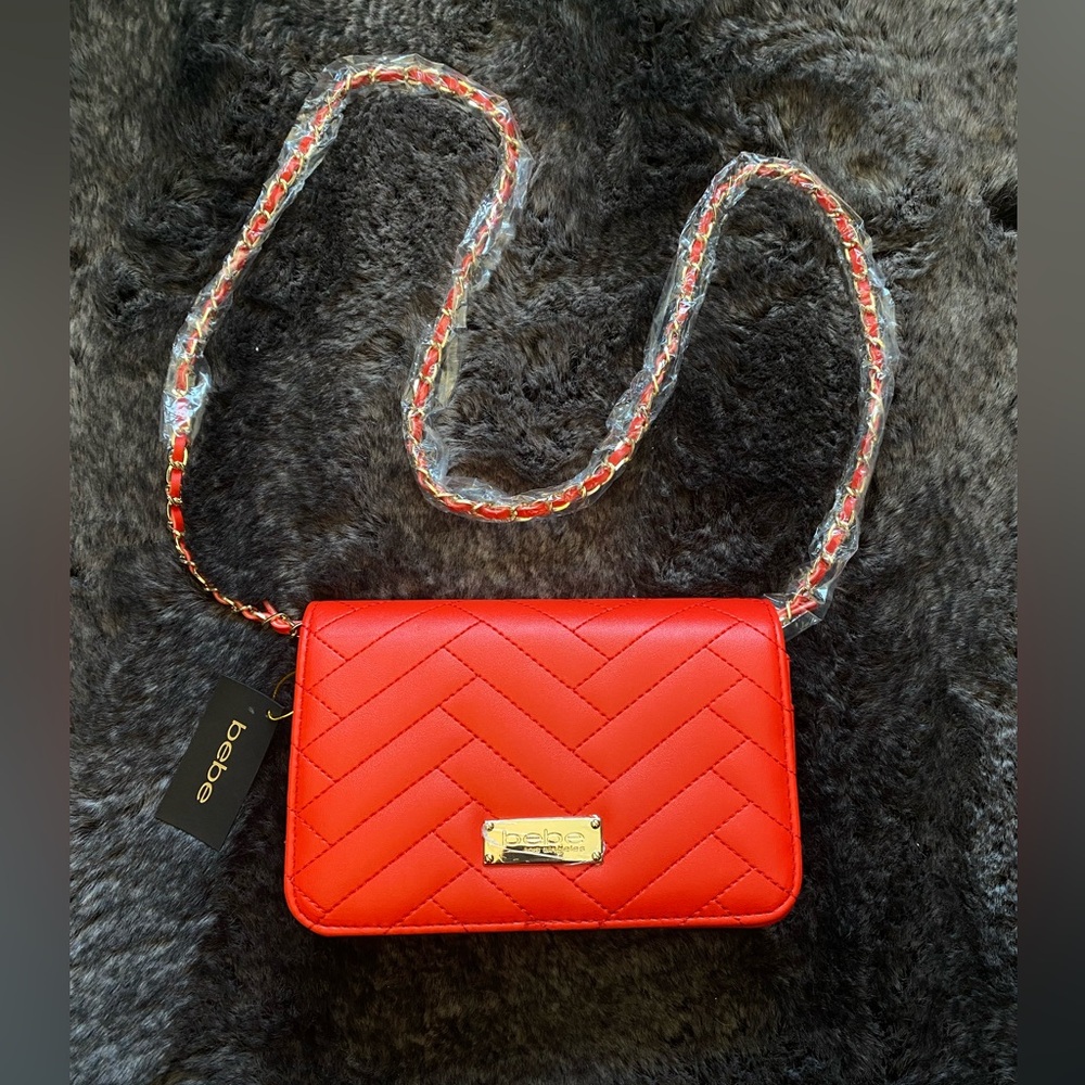 New Bebe Sophia crossbody bag candy apple red vegan leather